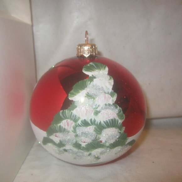 RARE VTG ANDRZEJ LARGE GLASS ORNAMENT HAND PAINTED SNOWMAN SCENE - Picture 3 of 9